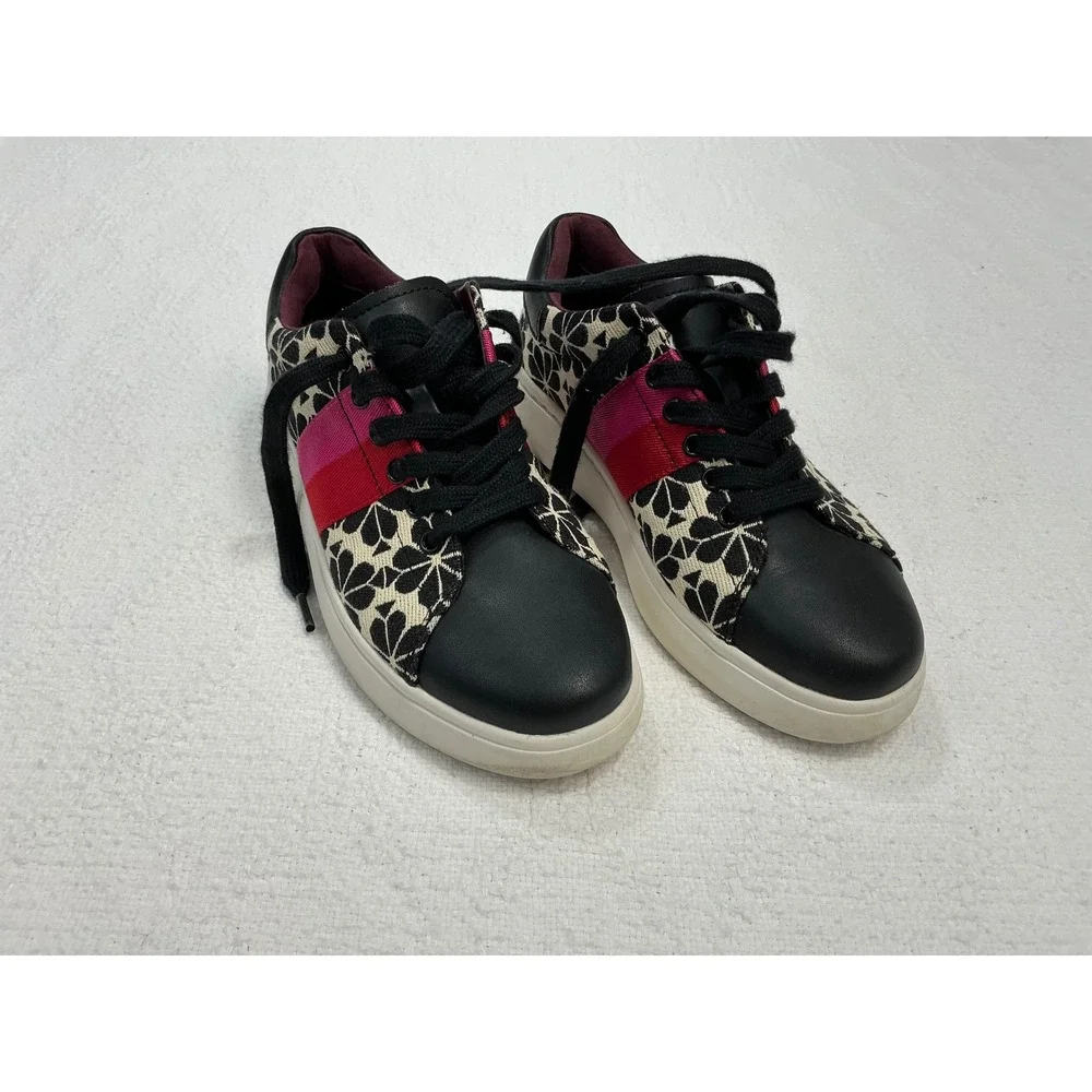 Kate Spade New York‎ Keswick 2 Black White Floral Pink Stripe Sneakers 6.5B